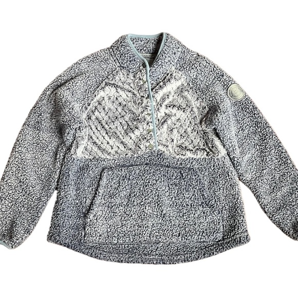 Simply Southern Half Snap Blue Fleece Jacket Teddy Sweatshirt Women's Pocket - Picture 3 of 6